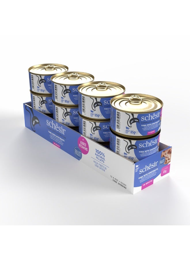 شيسر طعام قطط رطب شيزار في المرق بالتونة وسمك وايت بيت 85 جم (عبوة 12 علبة) | وجبة قطط كاملة طبيعية غنية بالبروتين مع تونة مستدامة - Image 1